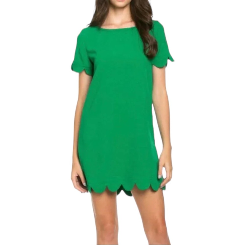 Mittoshop Women’s Medium Green‎ Scallop Hem Mini Dress